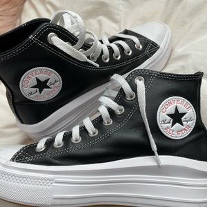 Black leather platform converse size 8